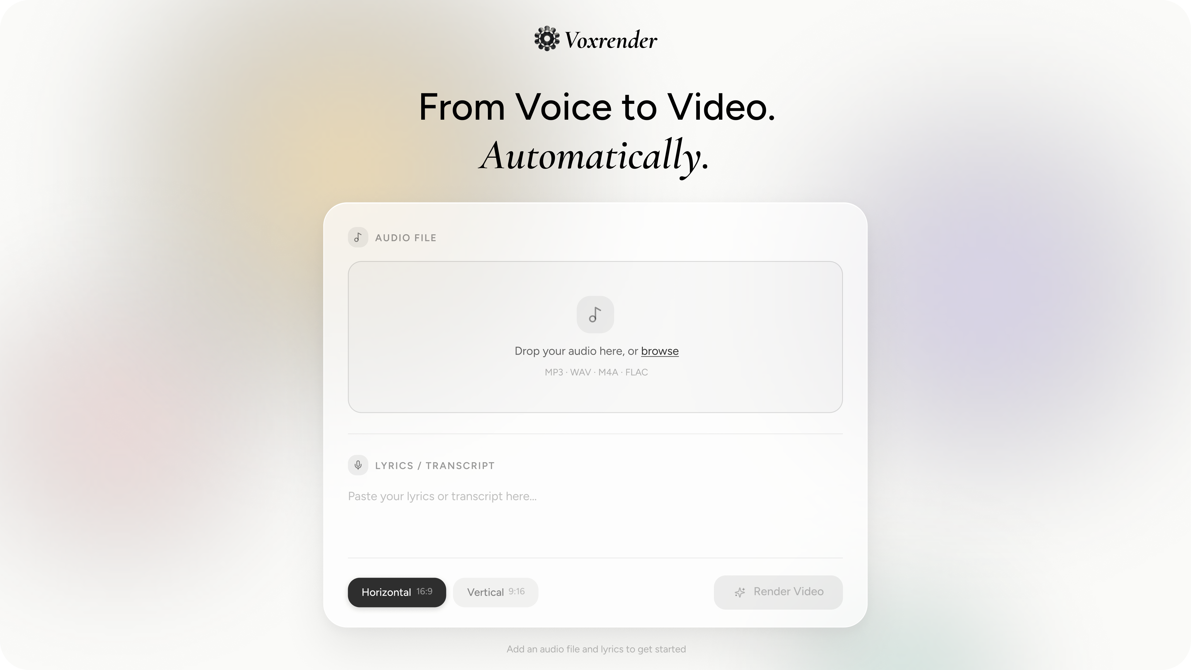 Voxrender app — turn audio into word-sync video